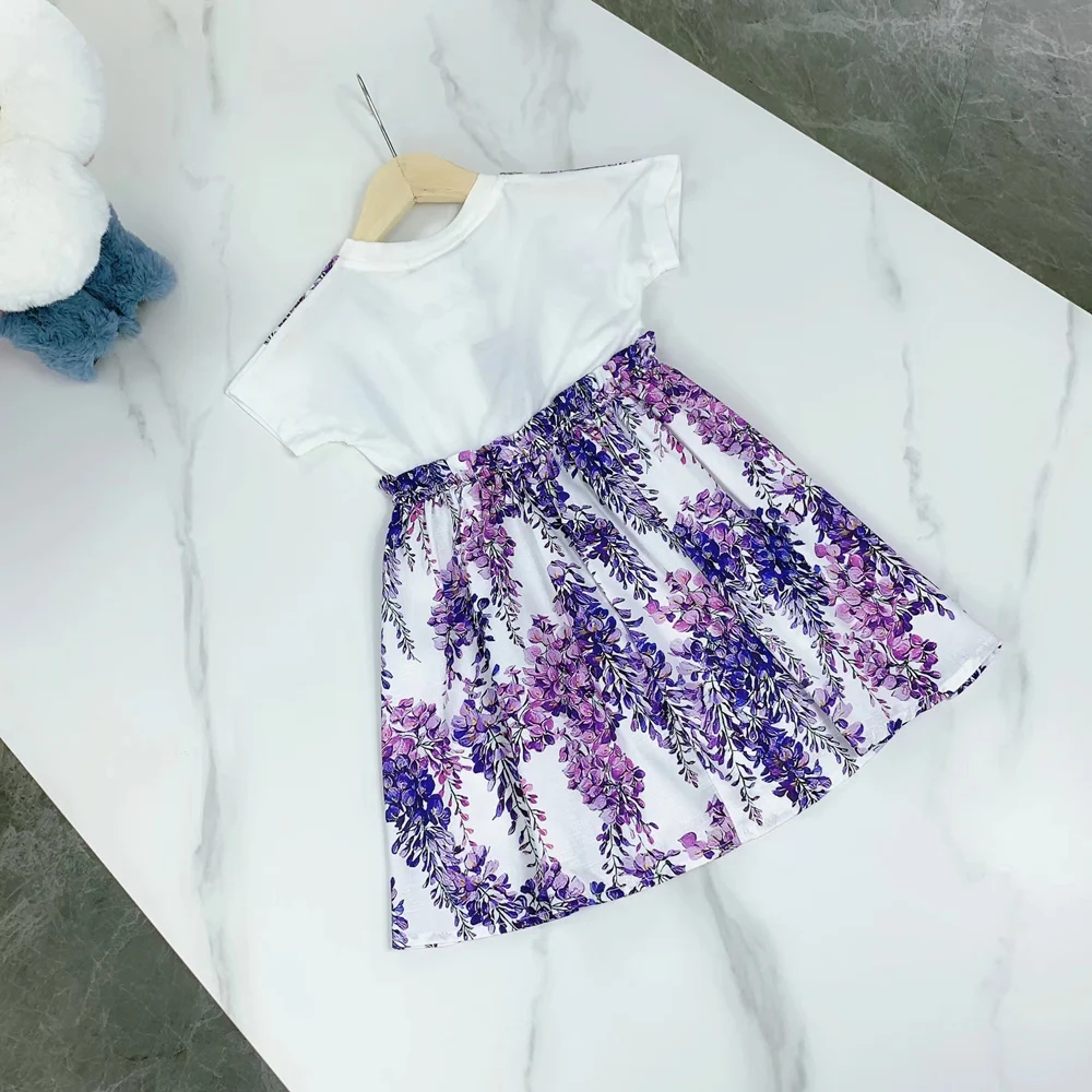 

Luxury Brand Designer Clothes Kids Dresses Girls Summer Clothes 2022 Cute Stitching Floral Children Dress Baby Girls Costumes