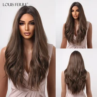 louis ferre long brown wavy lace frontal synthetic wigs ombre dark brown 131 lace front wig high density natural looking hair