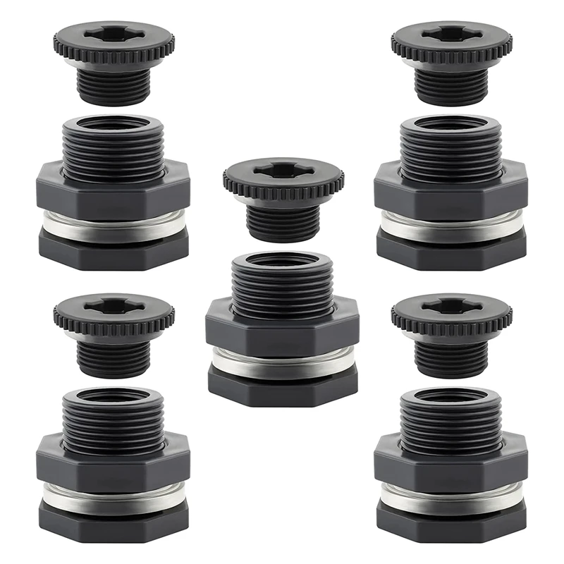 

JFBL Hot Bulkhead Fitting 3/4 Inch, 5 Pcs PVC Double Threaded Water Tank Connector For Rain Barrels, Tubs, Pools