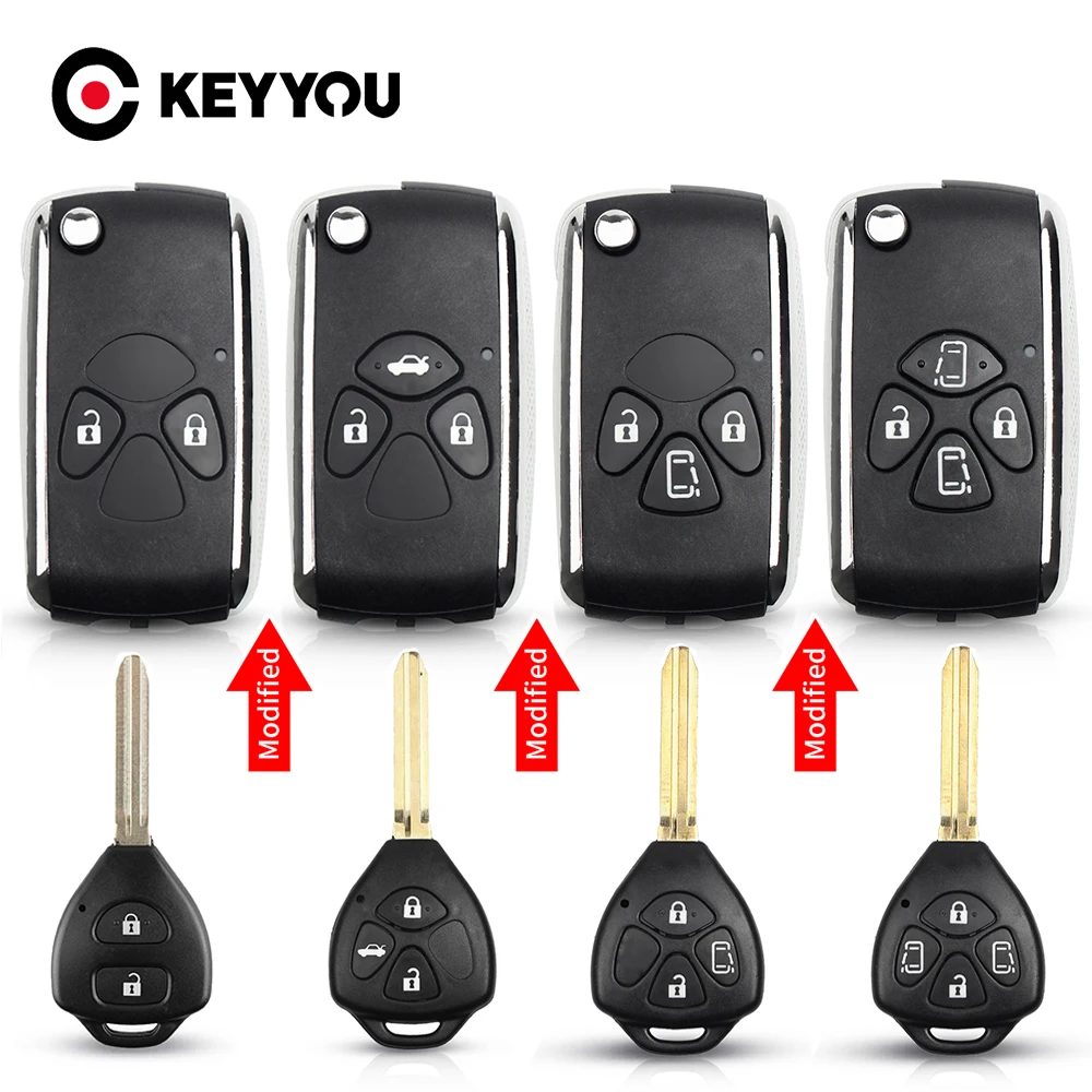 

KEYYOU 2/3/4 Button TOY43 Flip Remote Car Key Case For Toyota Avlon Crown Corolla Camry RAV4 Reiz Yaris Prado Modified Key Shell