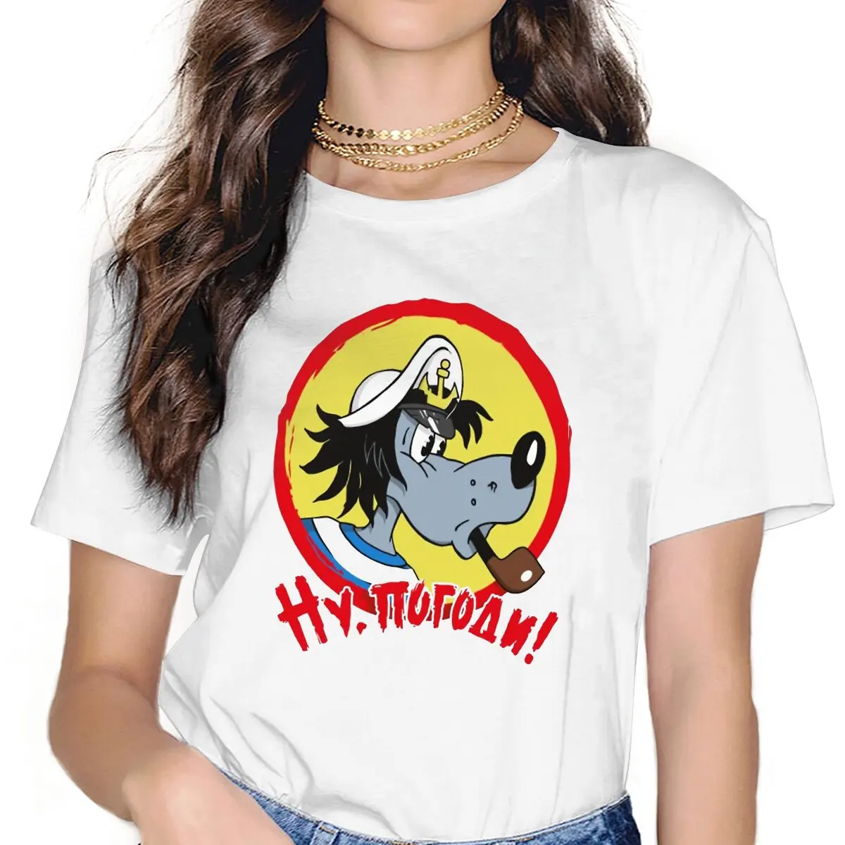 

Nu Pogodi Hare Wolf Anime Best Animal and Pipe Tshirt Girl Tops Goth Summer Polyester Short Sleeve Femmes Harajuku T Shirt