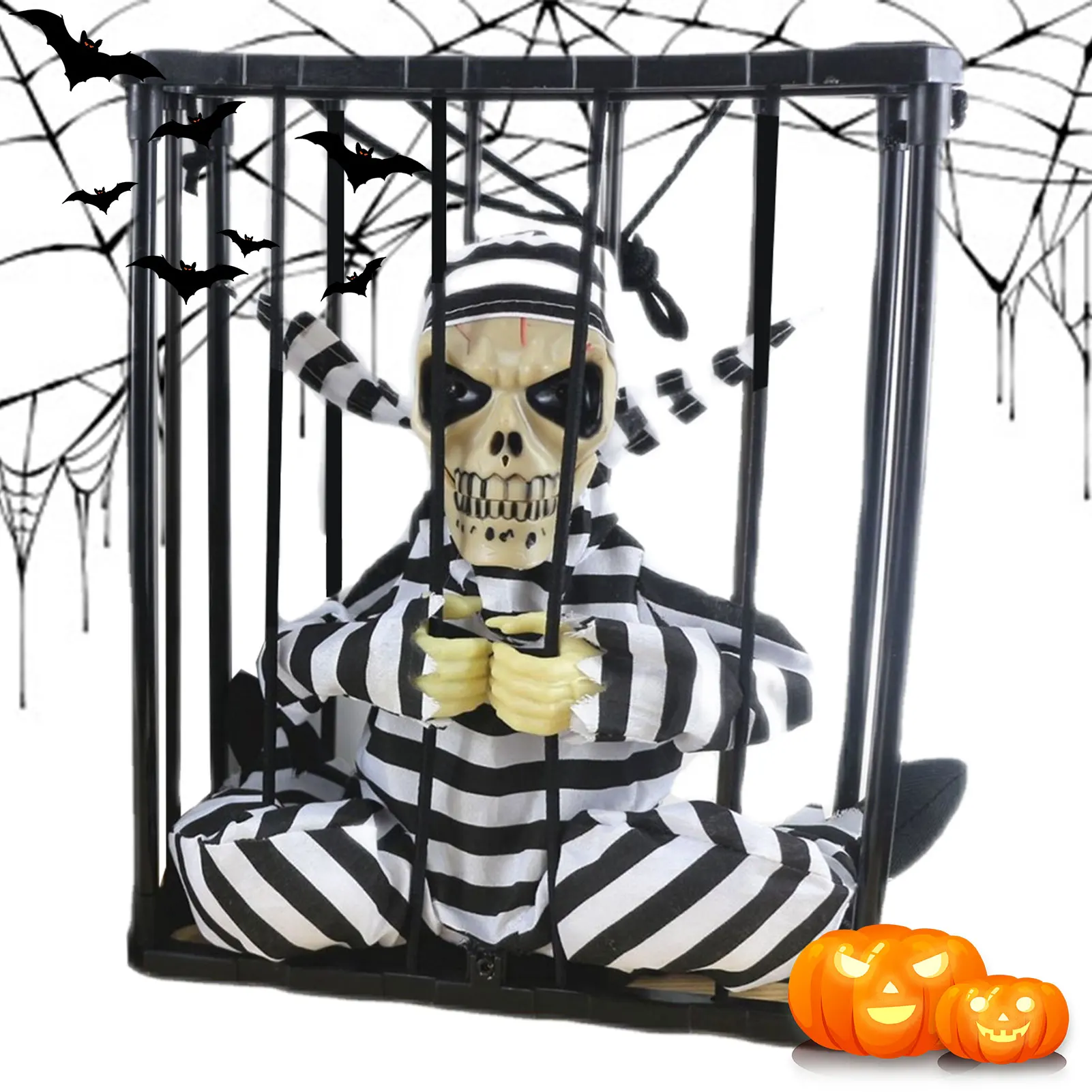 

Screaming Animated Halloween Decorations Skull Cage Prisoner Home Decoration Party Props Hanging Skeleton Props Light Up Eyes