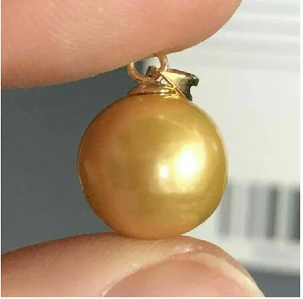

Gorgeous Huge AAAA 12-13mm natural south sea gold round pearl pendant 14k gol