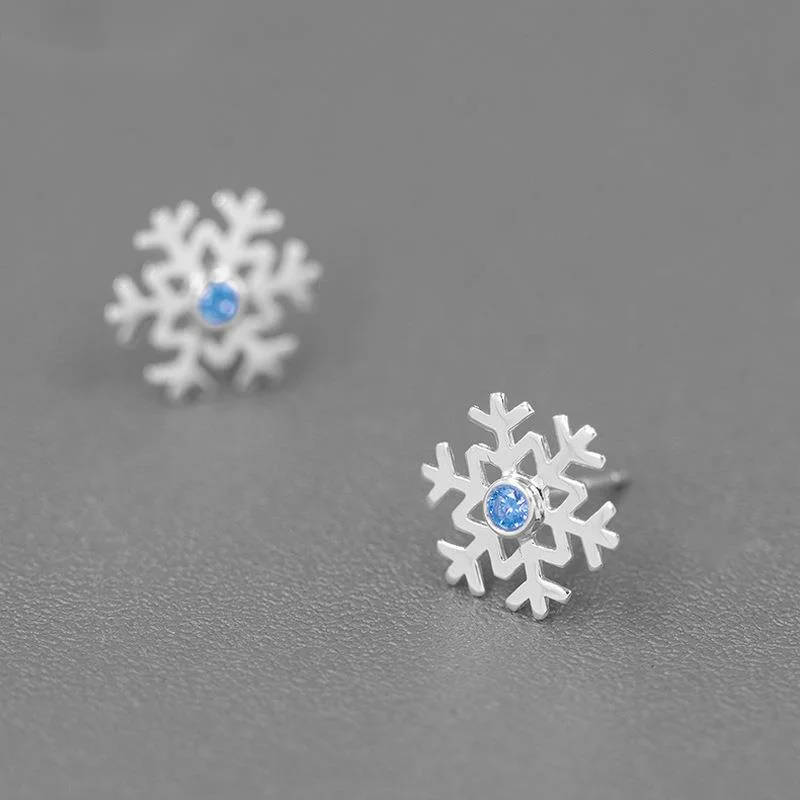 

18K Gold Plated Sterling Silver Cubic Zircon Snowflake Stud Earrings For Women Girls Korean Jewelry