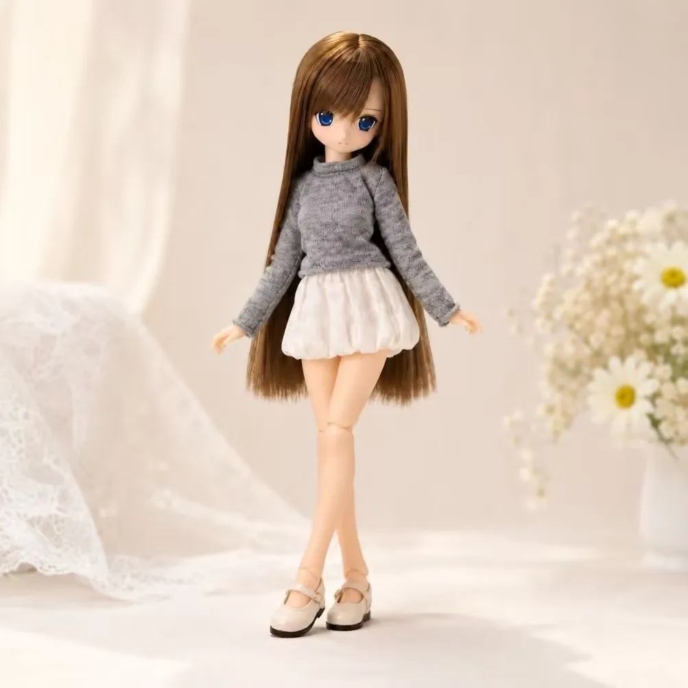 Фото Одежда для кукол Blythe OB24: вязаный облегающий топ с высоким воротником и пышная мини-юбка для кукол BJD 1/6, повседневные наряды для кукольного домика №4