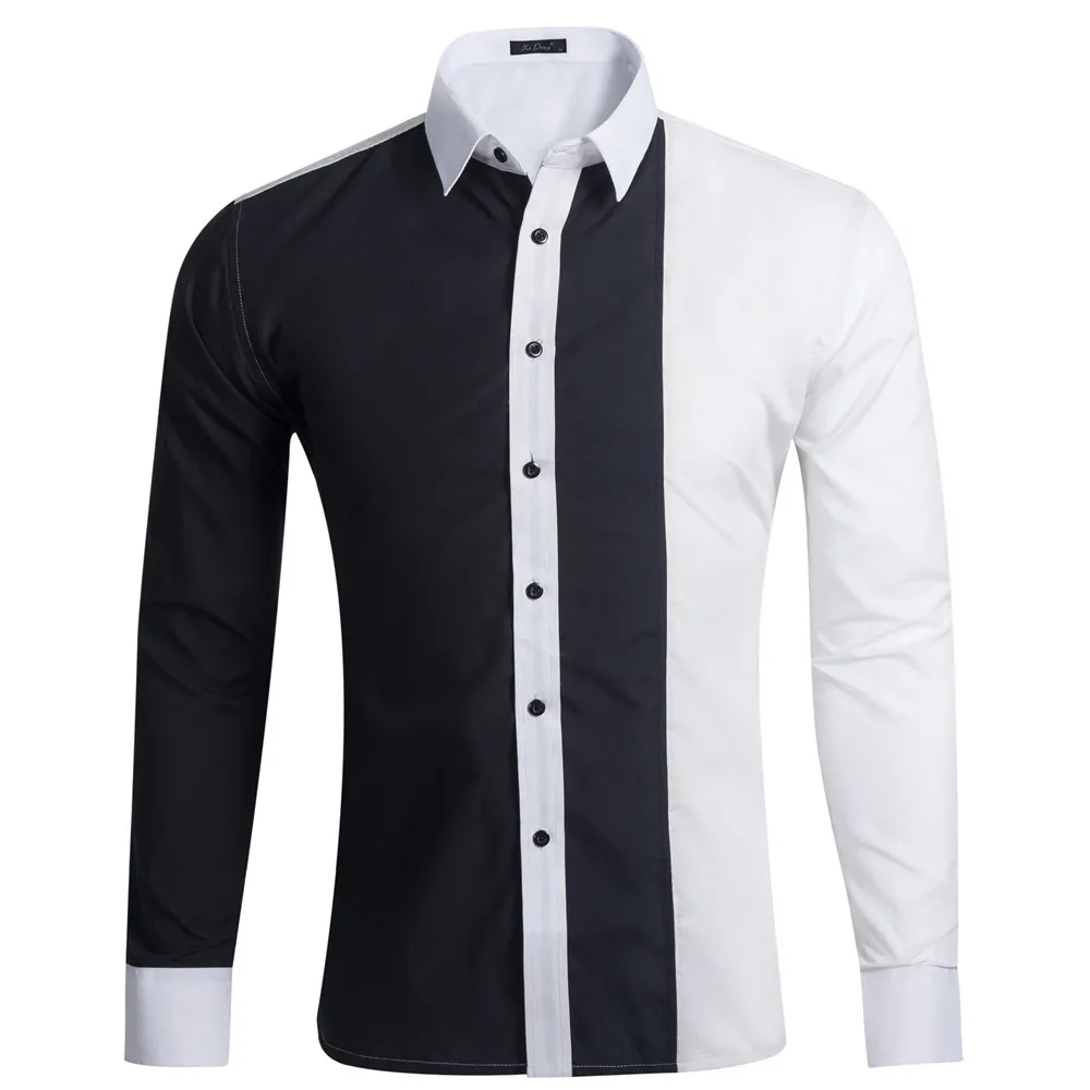 Men's Long Sleeve Contrast Color Casual Men's Shirts Men's Shirt Splicing  Fashion Standard-fit Button Down Shirts landuxiu
