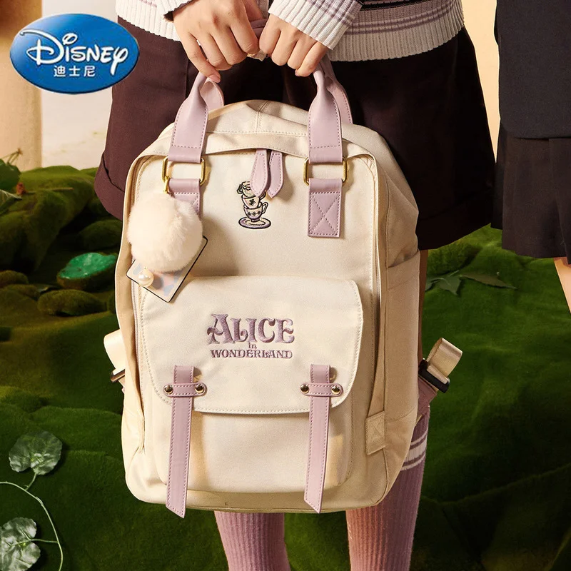 

Disney 2022 New Original Alice In Wonderland Student Schoolbag Luxury Brand Female Travel Backpack Large Capacity Girl Backpack