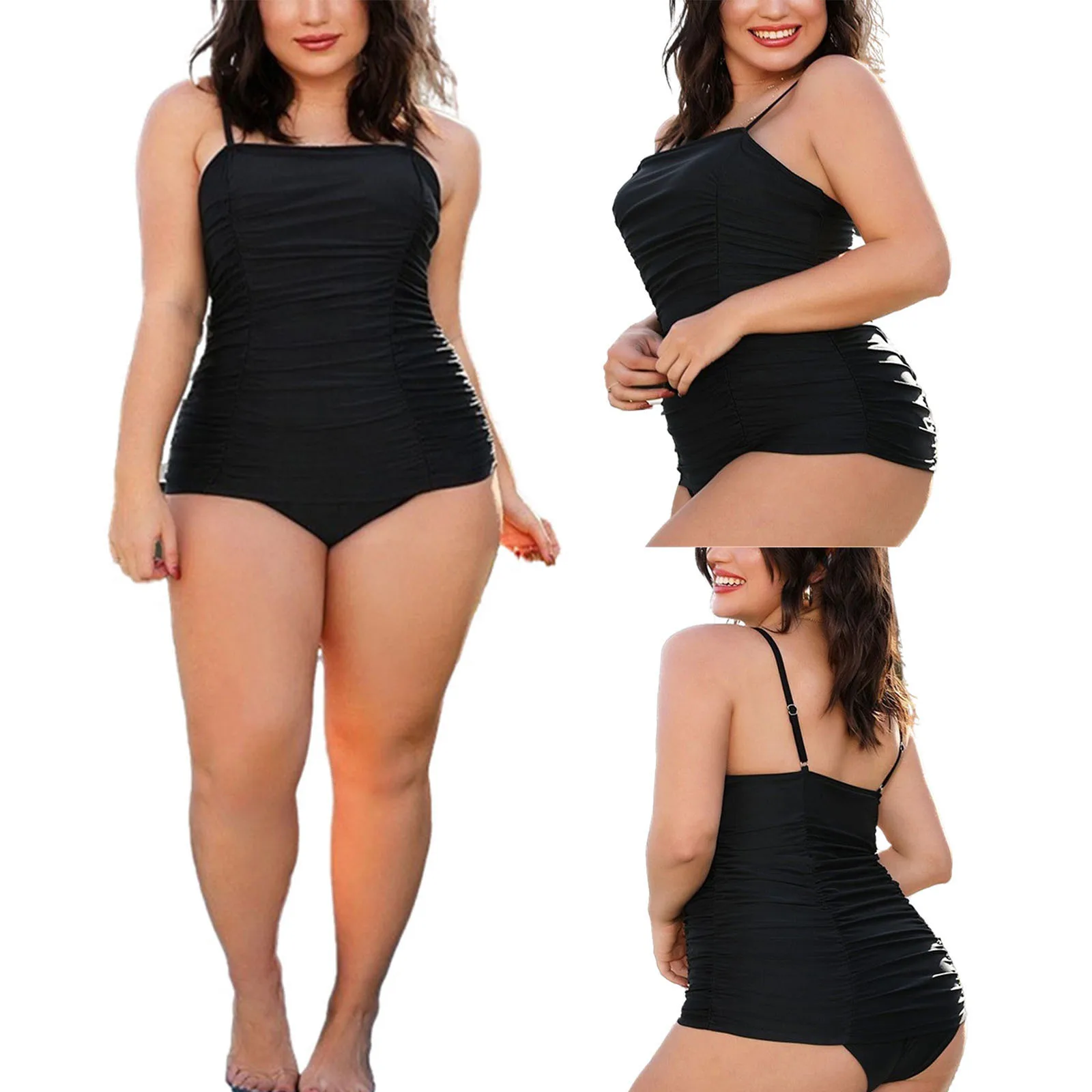 

Женское бикини, однотонный плиссированный пляжный комбинезон без рукавов с квадратным вырезом, для плавания, лето