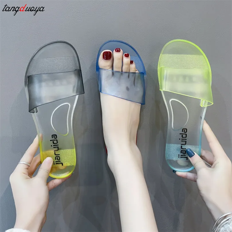 

Women's Slipper Pvc Transparent Clear Crystal Casaul Fashion Lady Sandals Summer Zapatillas Mujer Casa Flat Slippers Flip flops