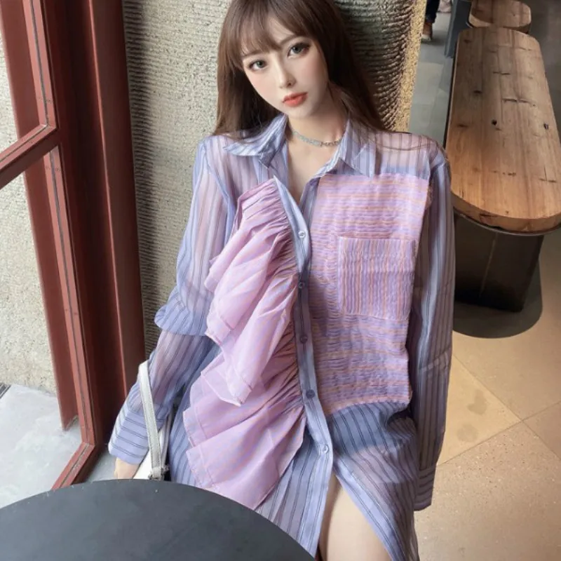 

2020 Autumn Women Clothing Ruffles Shirt Pink Purple Blouse Women Blusas Muher De Moda Veranpo