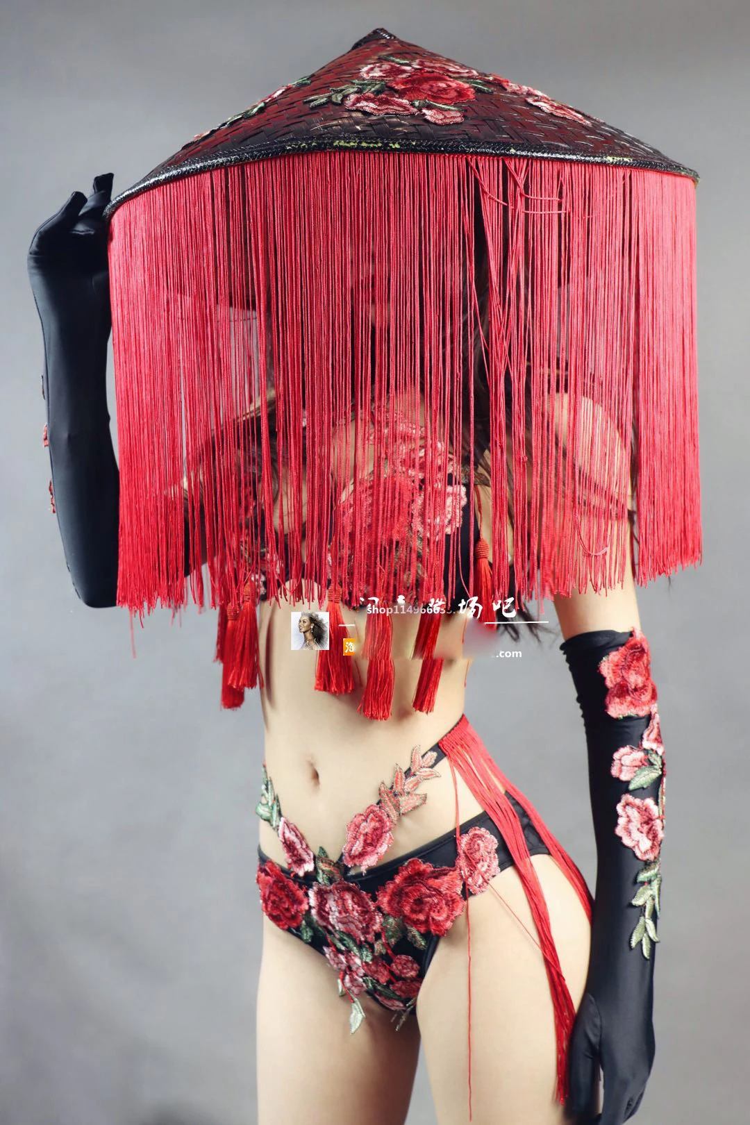 Сексуальная красная большая шляпа с цветком наряд для вечеринки клуба