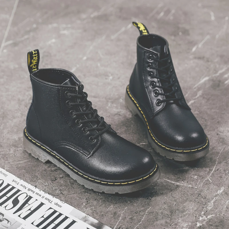 

New Martin Boots Genuine Leather Men Women Boots Luxury Brand Women Korean Style Thick-soled High Quality Dr Ma Boots Black Shoe