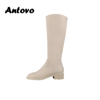antovo 2022 winter chunky heel knight boots womens round head high tube high heel long boots british style skinny elastic boots