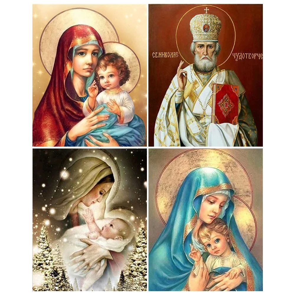 5D алмазная вышивка сделай сам полный круг религиозная икона портрет крестиком