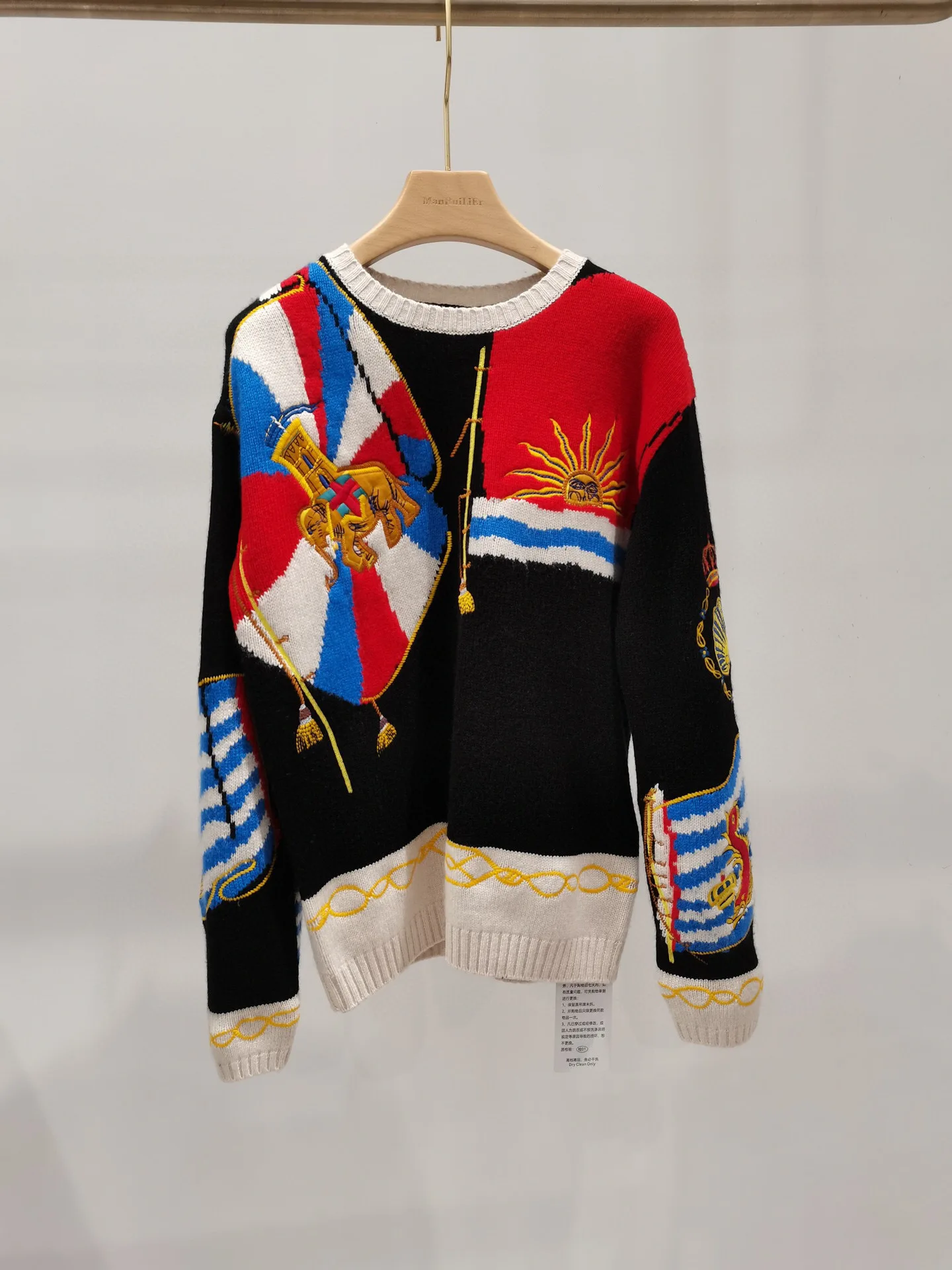 

Pullover Sweater Women 2022 Autumn /Winter New Cashmere Wool Blend Color Stitching Round Neck Long Sleeve Embroidered Sunflower