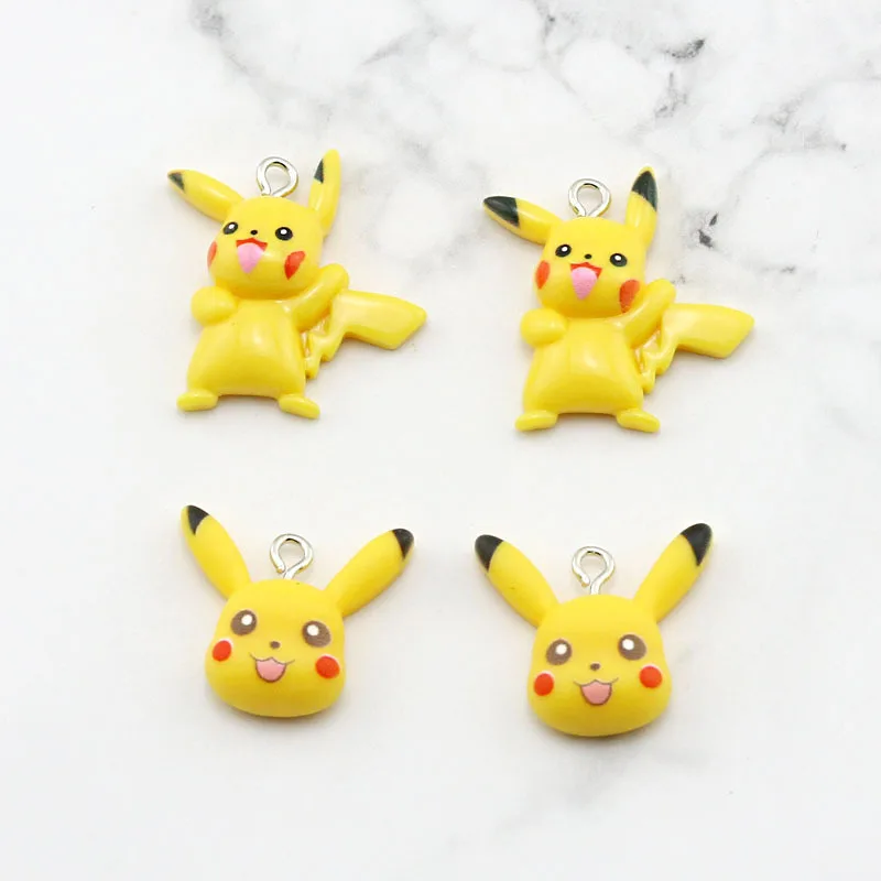 20PCS Pokémon Pikachu Resin Simulation Mini Cartoon Pattern DIY Jewelry Accessories Stud Keychain Pendant Handmade Material