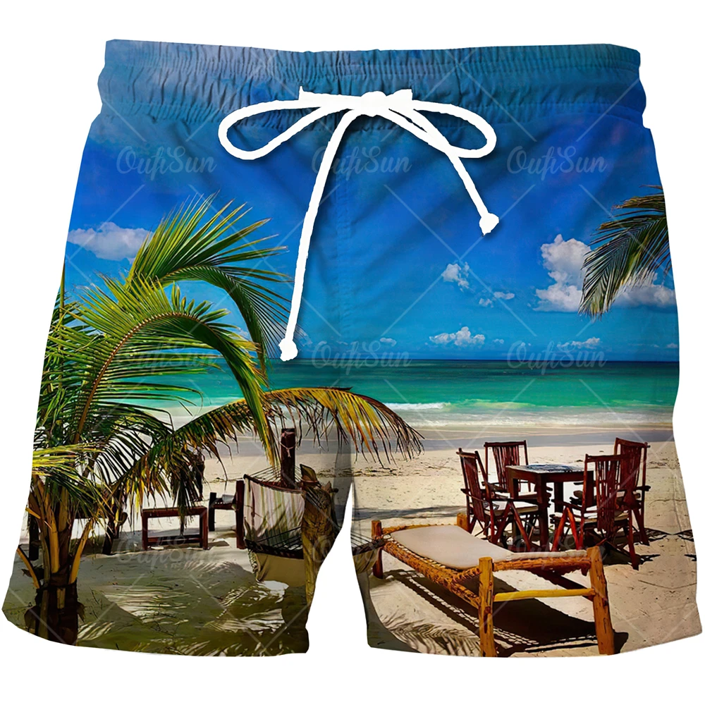 

2022 New Summer Beachwear Hawaiian Style 3D Coconut Tree Print Beach Shorts Men's Loose Fashion Street Elastic Waist Pants 4XL