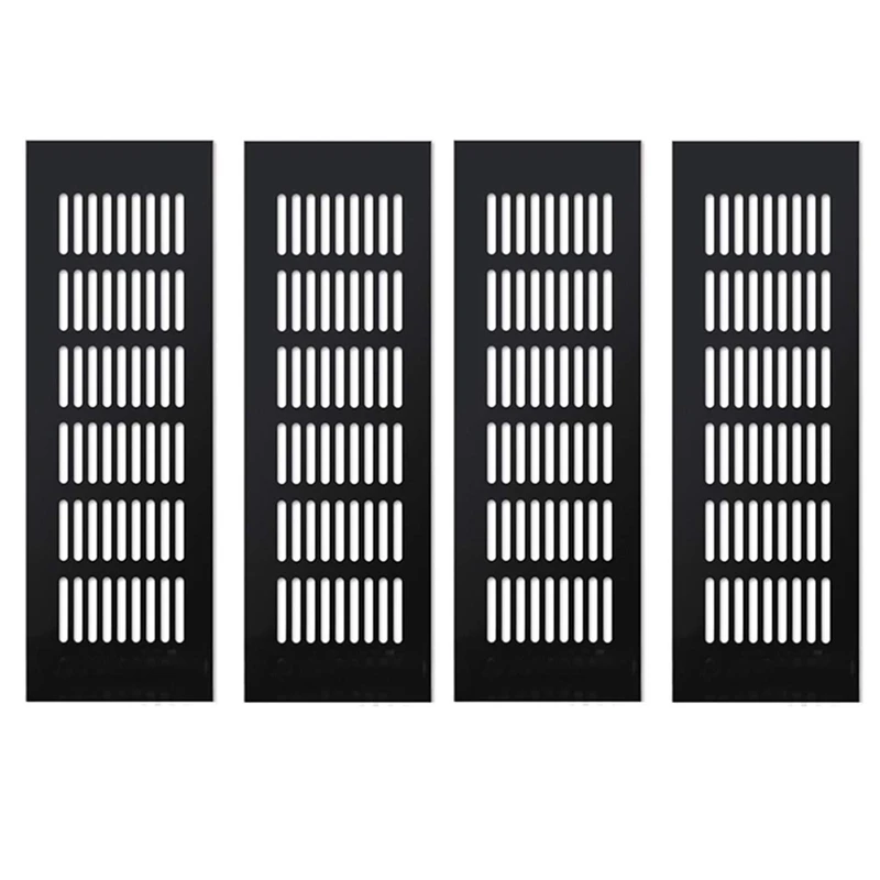 

GTBL 4 Pieces Air Vent Grille Cover, Cupboard Vents Fridge Vent Louvred Wall Vent Grille,Black 80 X 250Mm