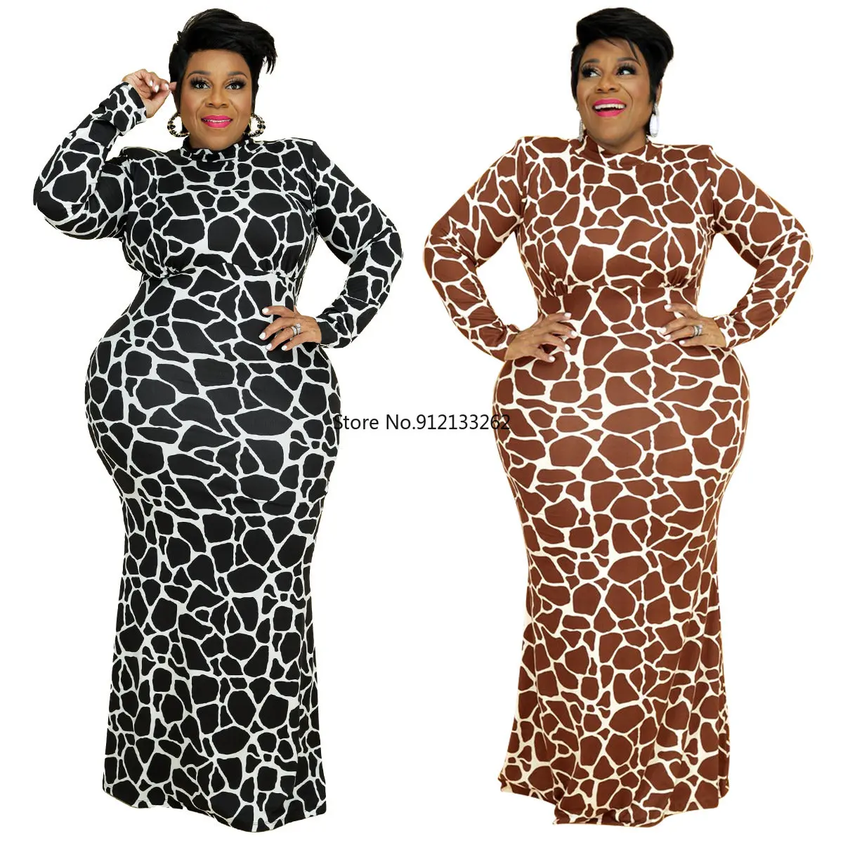 

Autumn African Women Long Sleeve O-neck Polyester Printing Long Dress Maxi Dress Africa Dress for Women for Evening Party L-4XL