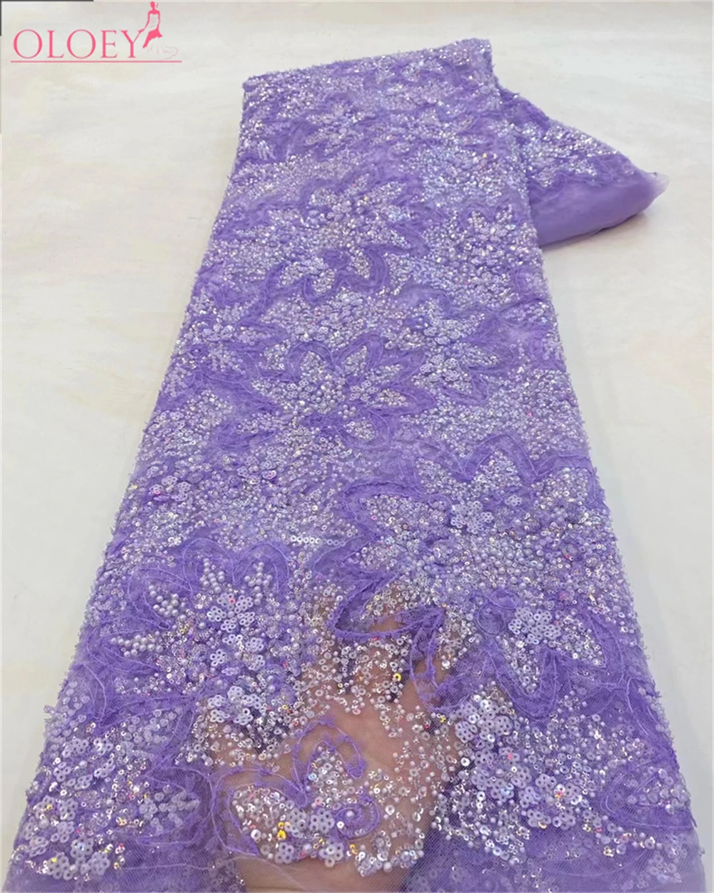 

High-End Luxury French Embroidery Heavy Groom Lace Fabric African Nigerian With Sequin And Gemstones Fabric For Wedding Dress