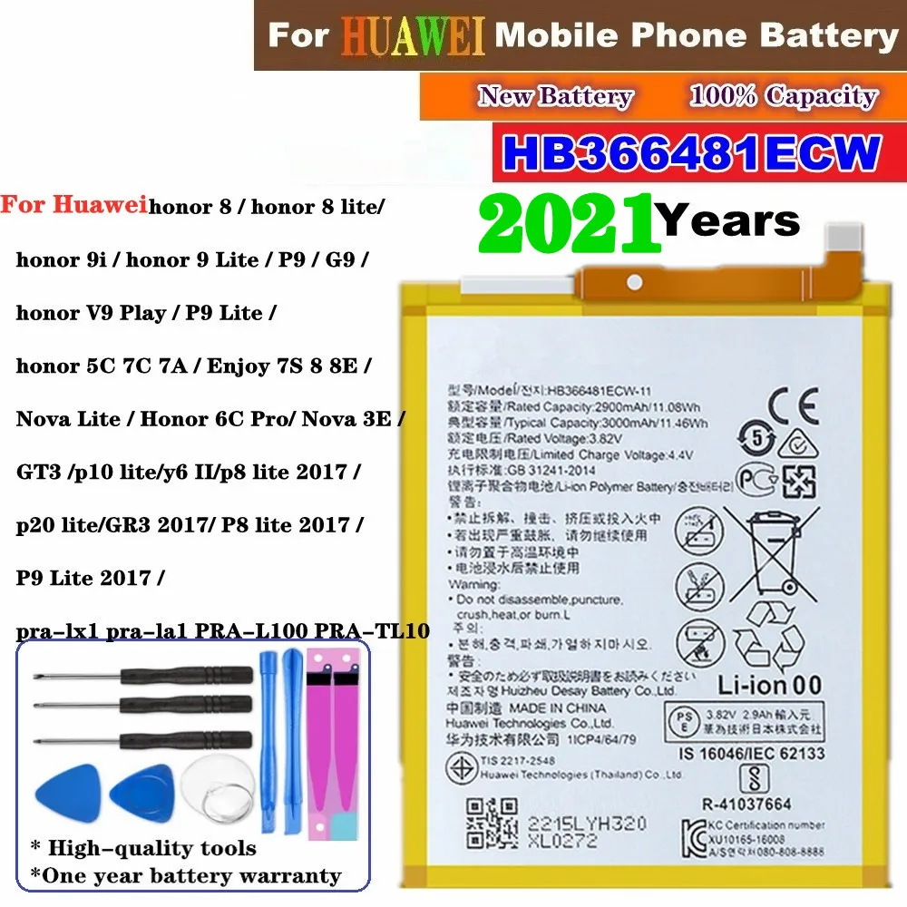 

2021 For Huawei P9 P10 P20 Lite Honor 8 9 Lite 9i 5C 7C 7A Enjoy 7S 8 8E Nova Lite 3E GT3 V9 Play G9 Phone Battery HB366481ECW