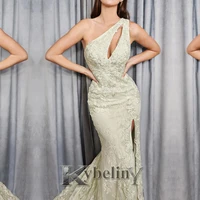 kybeliny lightgreen mermaid slit evening dresses sleeveless prom robe de soiree graduation celebrity vestido fiesta women formal