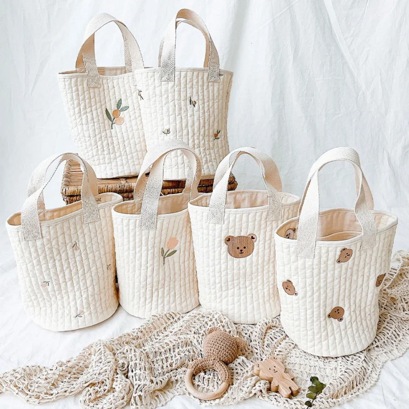 

Embroidery Cotton Mummy Bag Handbag Baby Stroller Hanging Bag Diaper Bag Baby Bottle Finishing Bucket Bag Mother Baby Bag