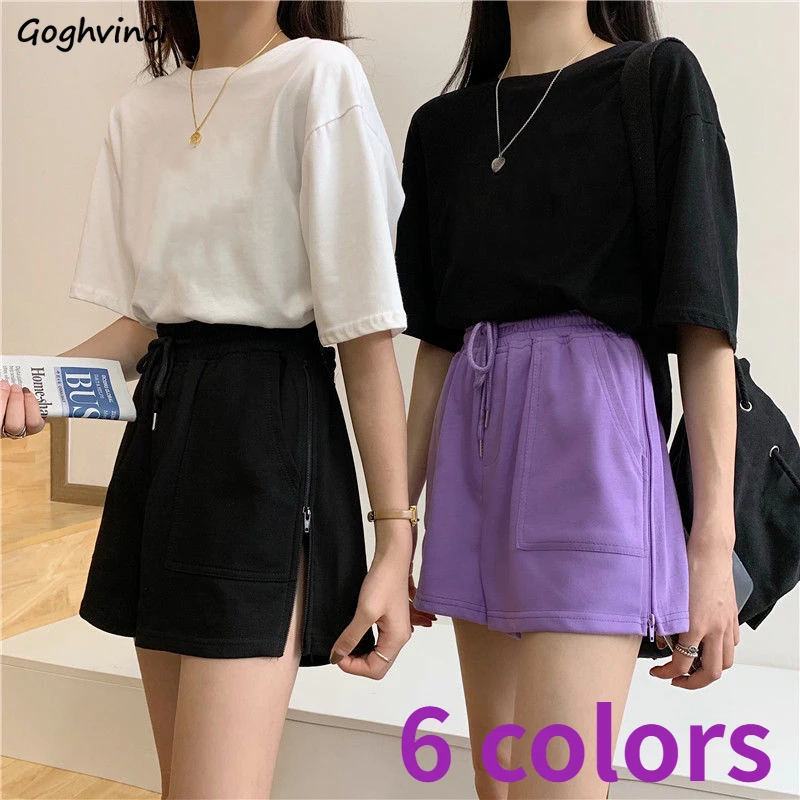 

Hot Sale M-4XL Candy Colors Women Shorts High Waist Design Zipper Wide Leg Trousers Fresh Sweet Preppy Korean Style Chic Bottom