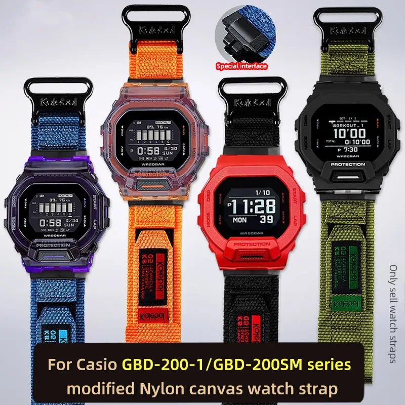 Фото Нейлоновый ремешок для часов GBD 200 для Casio G-SHOCK GBD-200SM/UU/RD GBD 200-1/2/9, модифицированный холщовый ремешок для часов, мужской спортивный браслет на открытом воздухе №1