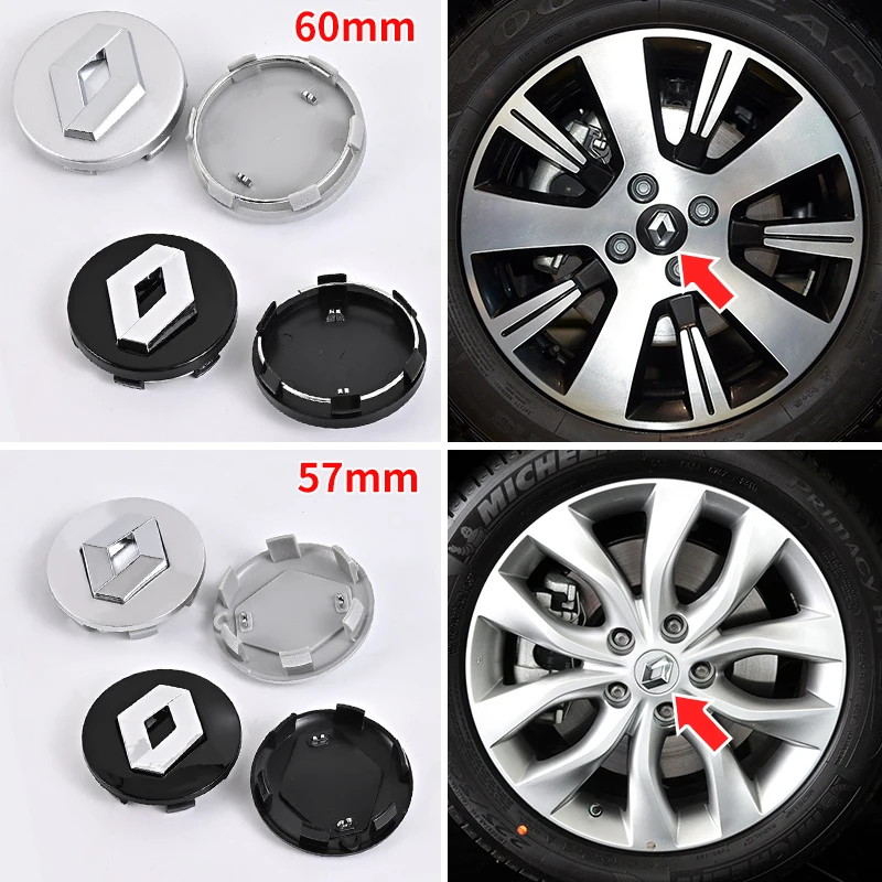 4PCS 57mm 60mm Car Wheel Center Cap Logo Hub Badge Rims Cover For Renault Megane 2 3 Clio 4 Trafic Captur Emblems Kangoo Zoe