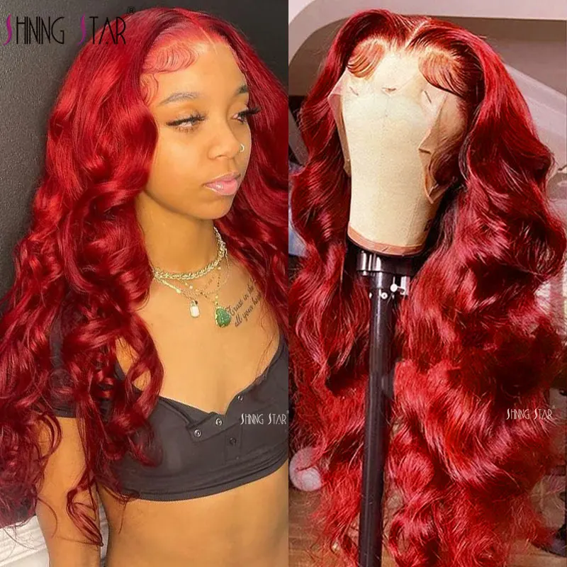 

Colored Red Lace Front Wig Body Wave Lace Front Human Hair Wigs 99J Burgundy 13X4 Peruvian Hd Lace Frontal Wigs Curly Human Hair