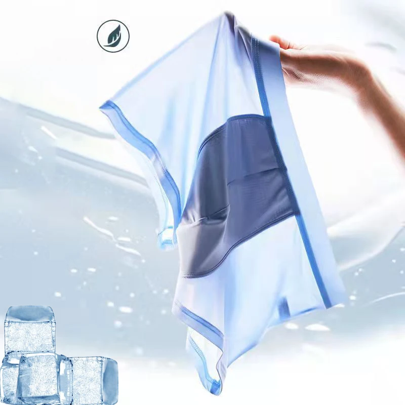4Pcs Summer Men Boxers Ice Silk Seamless Sexy Underwear Man Breathable Underpants Boxer Male Ultra-thin Shorts Panties Wholesale