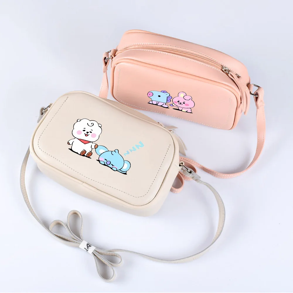 

Kawaii BT21 New Shoulder Bag Anime Cute Cartoon PU Simple Fashion Printing Fresh and Sweet Diagonal Bag Birthday Gift