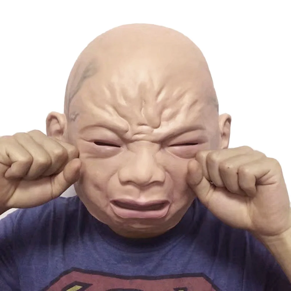 

Realistic Creepy Crying Baby Mask Latex Full Head Horrible Masks for Haunted House Halloween Party Cosplay Costume Props