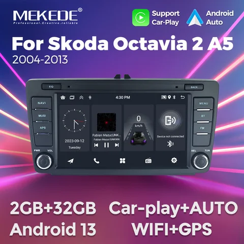 Автомагнитола MEKEDE на Android 13 для Skoda Octavia 2 A5 2004 2005 2006 2007 2008 - 2013 BT, автомобильный мультимедийный плеер с GPS и Wi-Fi  мультимедийный плеер, 2din, головное устройство, GPS-навигация магнитола