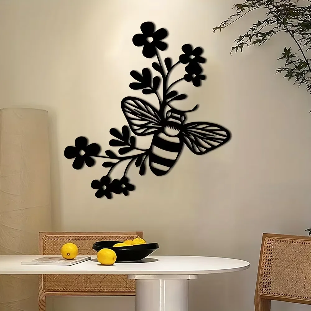 1 Шт. Металлическая Настенная Вывеска Дома С Цветами И Пчелами Дизайн 12x11 Дюймов