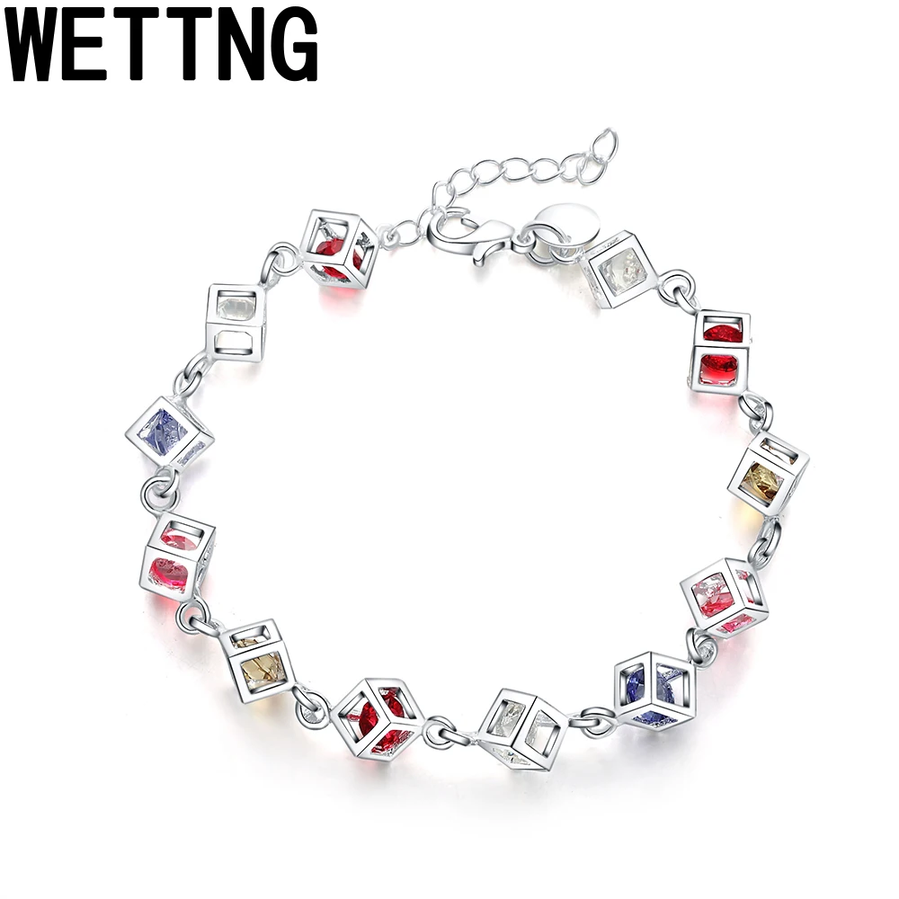 

925 Sterling Silver bracelets women lady wedding gift Jewelry fashion charm colorful zircon crystal Bracelet free shipping