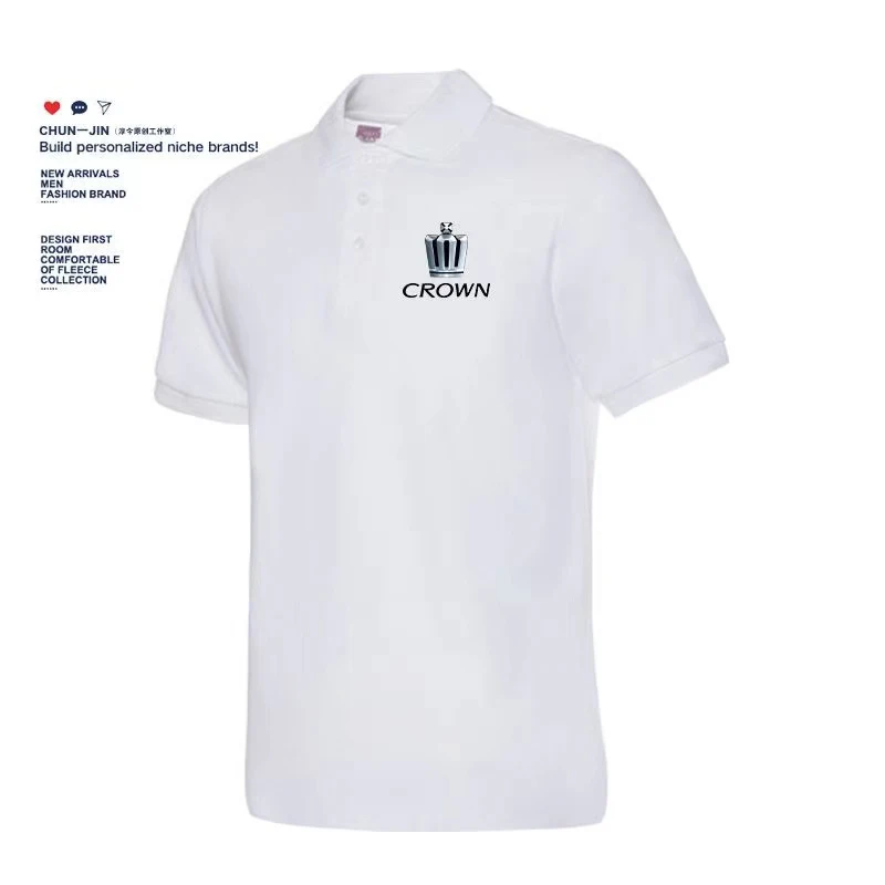 

TOYOTA CROWN Printed Business Casual Sports Solid Color Short Sleeve Men's Popular Lapel Cotton Quality Polo Shirt