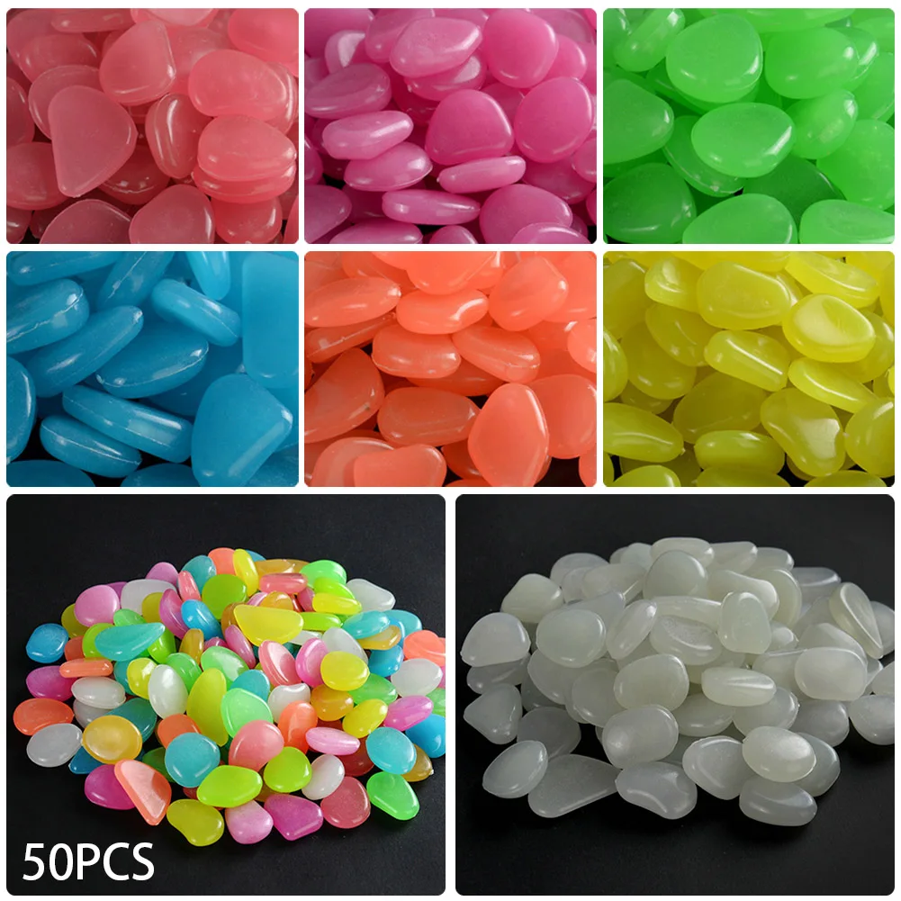 

50 Pcs Glow In The Dark Garden Pebbles Glow Stones Rocks For Walkways Garden Path Patio Lawn Garden Yard Decor Luminous Stones