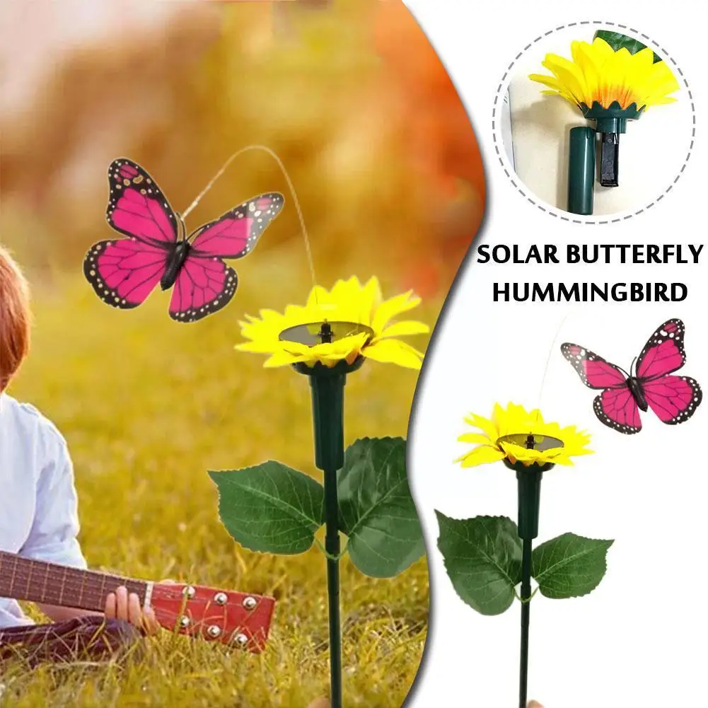 Garden Decoration Solar Powered Dancing Fluttering Decoration Garden Butterflies Bird Flying Outdoor Home Humming Farmland A4X9