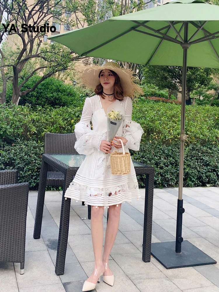 

[YA Studio] White Dress Fresh Super Fairy Sweet Lantern Sleeves Heavy Women Summer 2023 New