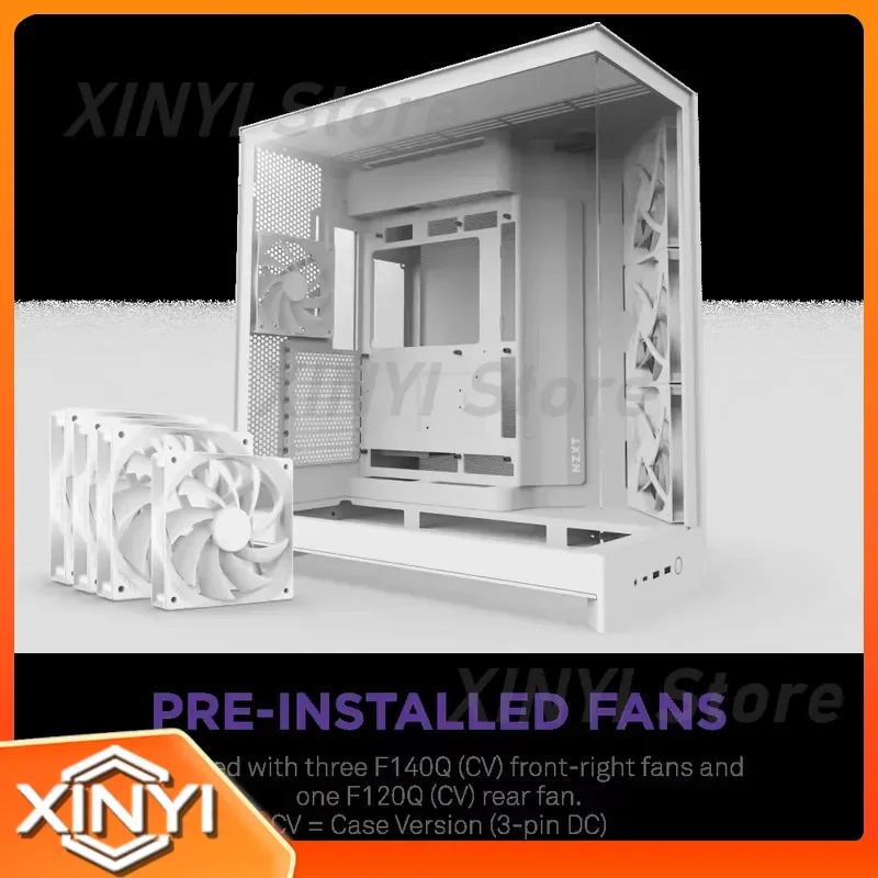 Фото Корпус для игрового ПК NZXT H9 Flow Black White Mid Tower ATX с закаленным стеклом и 4 предустановленными вентиляторами для самостоятельной сборки настольного компьютера №4