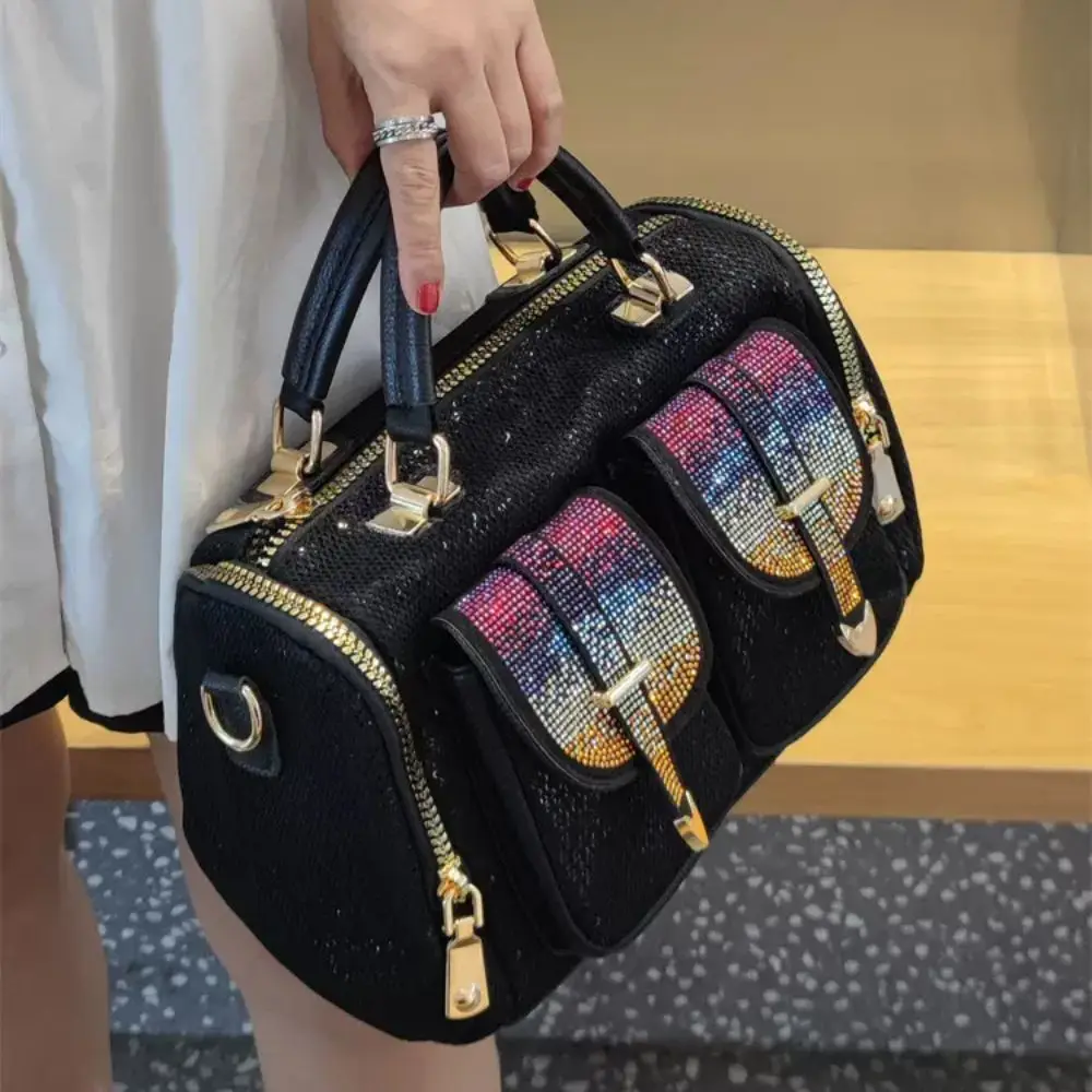 Дамская сумочка в стиле ретро с лазерными стразами модная вместительная сумка