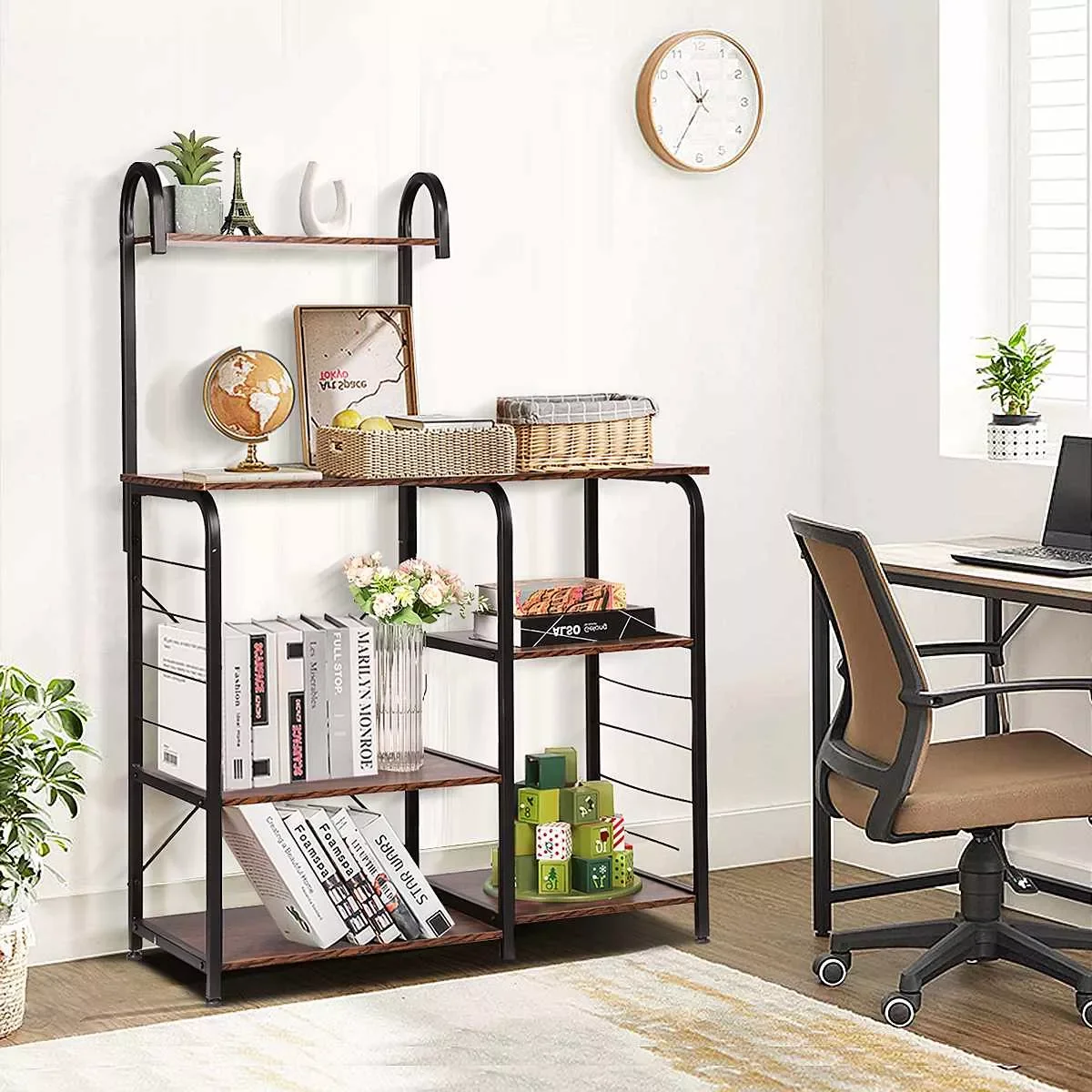 

NEW2023 5 Tiers Industrial Wooden Kitchen Bakers Rack Utility Storage Shelves Microwave Cart Oven Stand Organizer Rack Vintage B