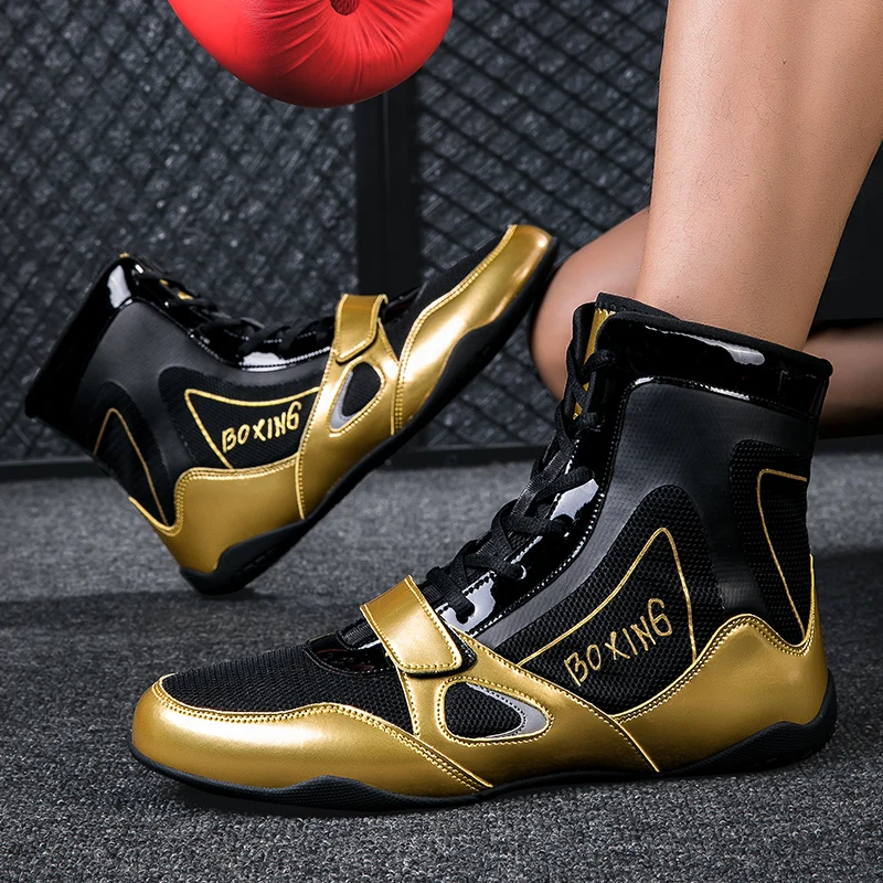 2023 New Unisex Gold High Top Wrestling Shoes Boxing and Fighting Training Boots Outdoor Sports Shoes Large Sizes 36-47