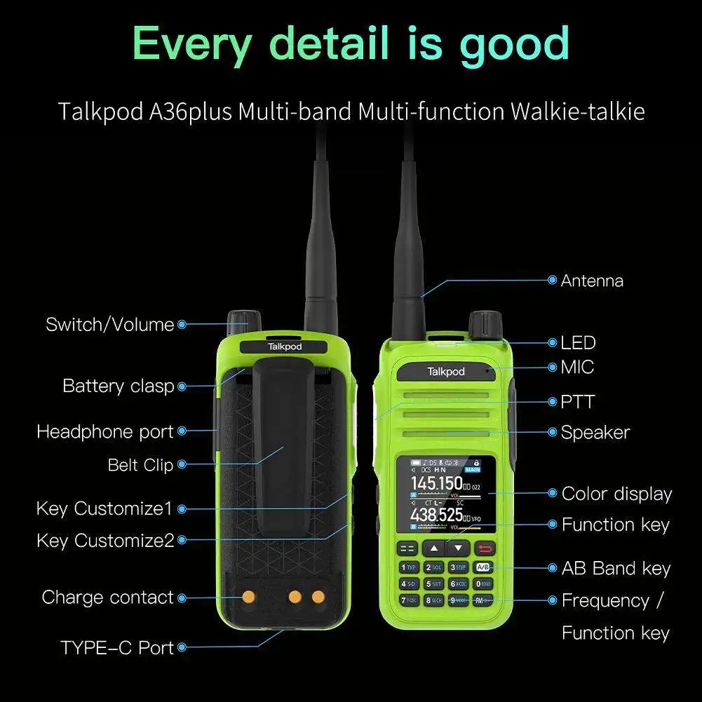 New Talkpod A36Plus Walkie Talkie AM AIR VHF UHF Ham Radio Air Band Wide DTMF Multifunctional Color Screen Intercom