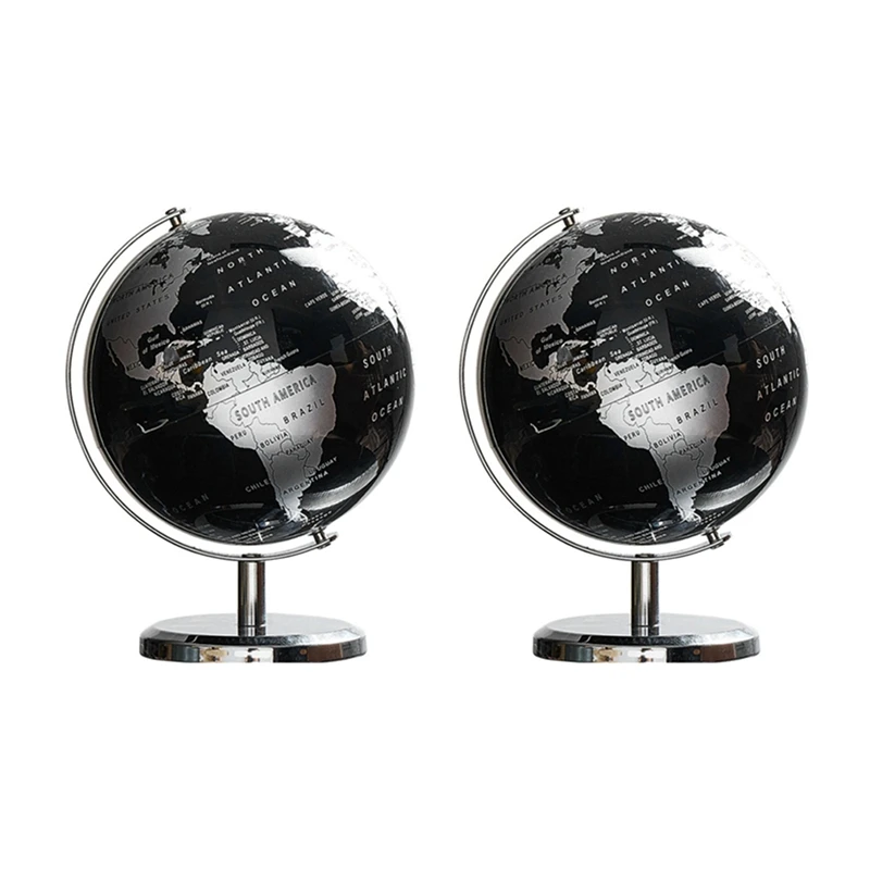 

2X World Globe Constellation Map Globe For Home Table Desk Ornaments Gift Office Home Decoration Accessories(Black)