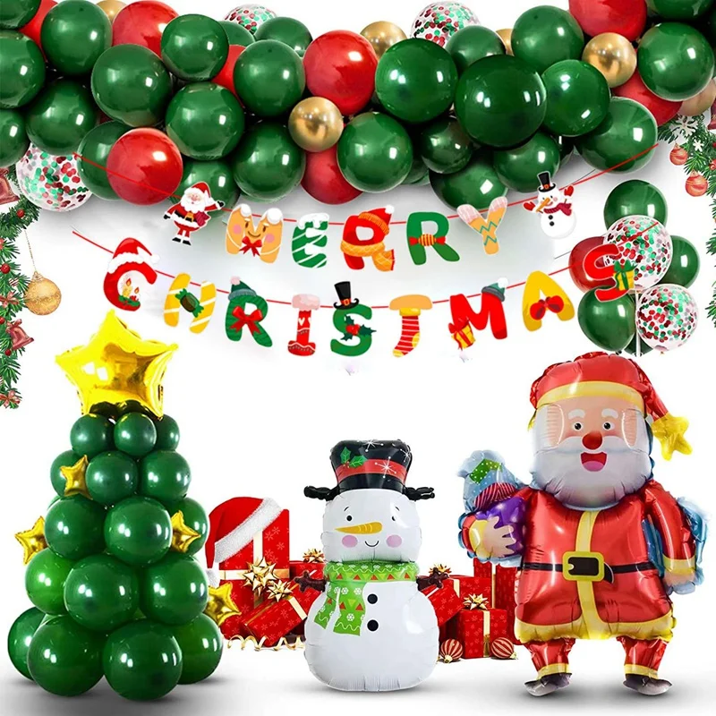 

97PCS Christmas Party Pull Flag Banner Latex Aluminum Film Balloon Set For NEW Year Festival Decoration Theme Background