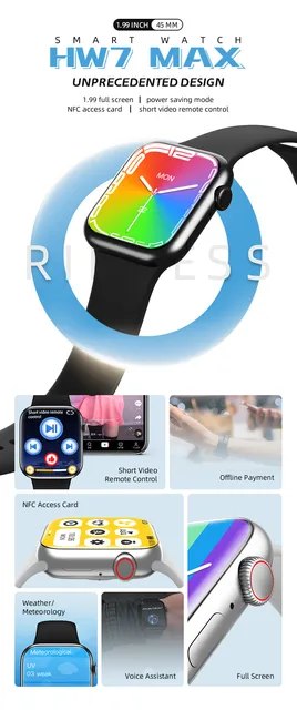VIP Link NFC Watch HW7 Max Smart Watch Series 7 Smartwatch 1.99 inch Full Screen Power Saving Mode Men Women Calculator 2