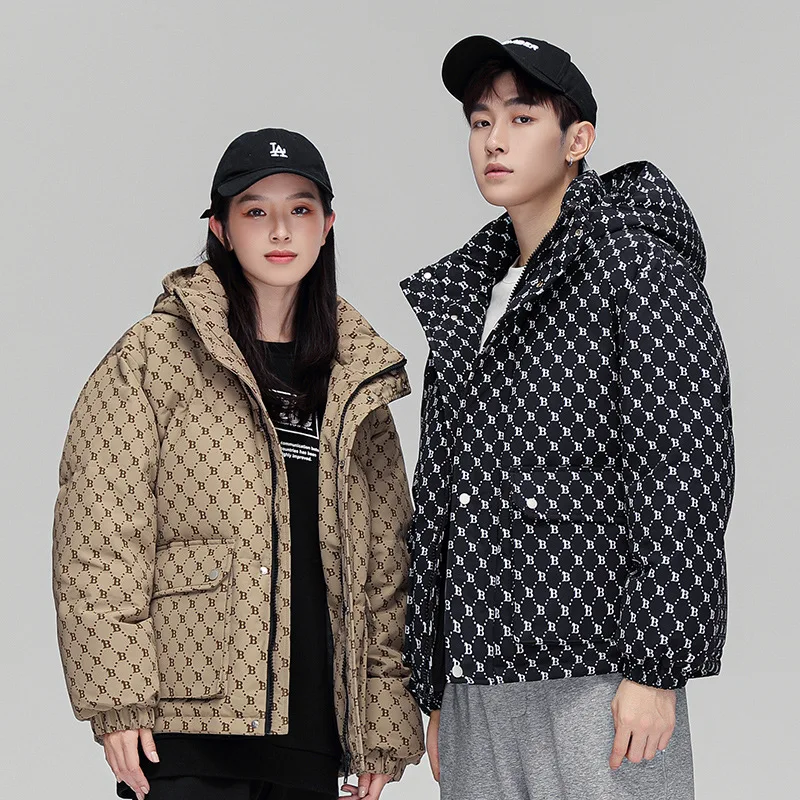 White eiderdown down jacket for lovers men's and women's short winter new Korean style youth fashion thickened hooded coat